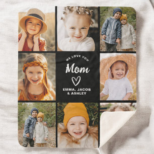 We Love You Mom Family Modern Photo Collage Sherpa Blanket