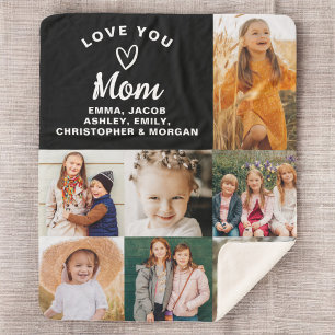 We Love You Mom Family Modern Photo Collage Sherpa Blanket