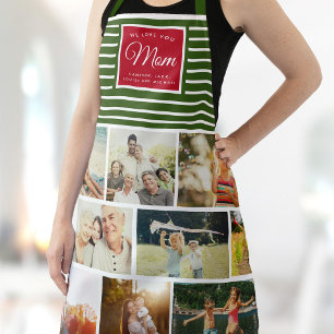 WE LOVE YOU MOM Family Photo Collage Christmas Apron