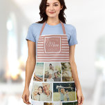 WE LOVE YOU MOM Family Photo Collage Script Modern Apron<br><div class="desc">Perfect gift for Mother's Day,  Birthday,  or the Holidays: A modern,  sweet apron customized with ten of your personal favourite photos as well as a message,  names for the best mom ever. This is the dusty pink and white striped version.</div>