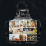 WE LOVE YOU MOM Family Photo Collage Script Modern Apron<br><div class="desc">Perfect gift for Mother's Day,  Birthday,  or the Holidays: A modern,  sweet apron customized with ten of your personal favorite photos as well as a message,  names for the best mom ever. This is the black and white striped version.</div>