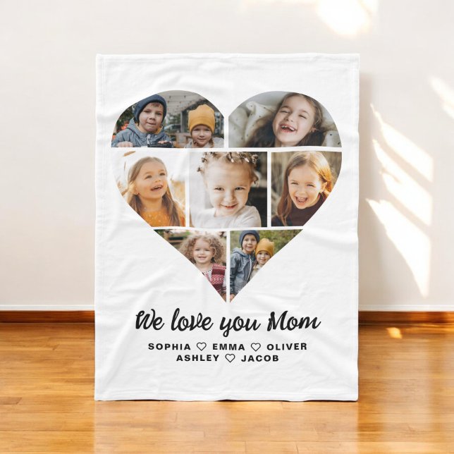 We Love You Mom Heart Modern Photo Collage Fleece Blanket (Creator Uploaded)