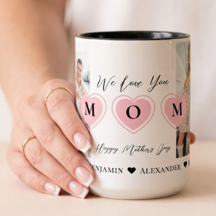 We Love You Mom Heart Personalized Photo Collage Two-Tone Coffee Mug