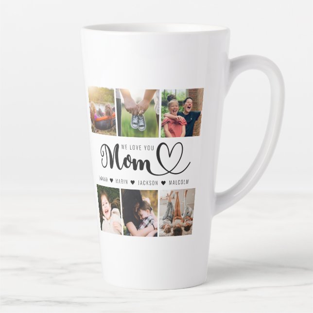 We Love You Mom Kids Names Photo Collage Latte Mug (Right)