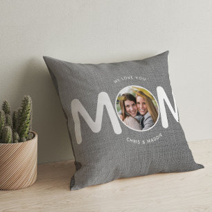 We Love You MOM Modern Mothers Day Gift Grey Photo Throw Pillow