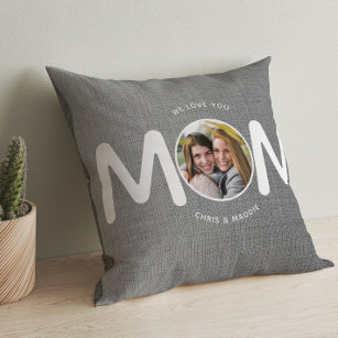 We Love You MOM Modern Mothers Day Gift Grey Photo Throw Pillow