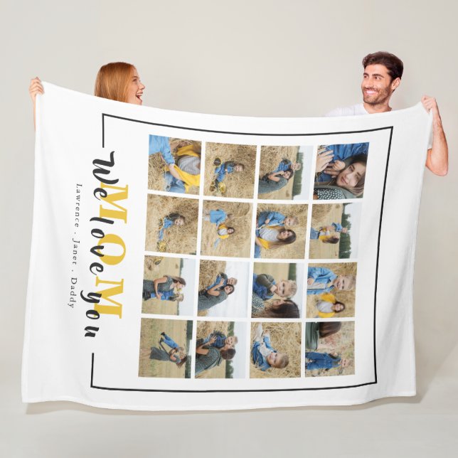 We Love You Mom Mother's Day 16 Photo Collage  Fle Fleece Blanket (In Situ)