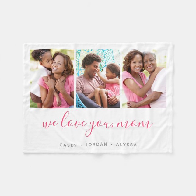We Love You Mom Mother's Day 3 Photo Collage Fleece Blanket (Front (Horizontal))