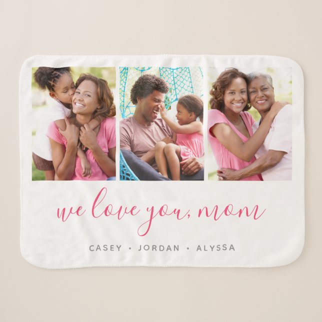 We Love You Mom Mother's Day 3 Photo Collage Sherpa Blanket (Front (Horizontal))