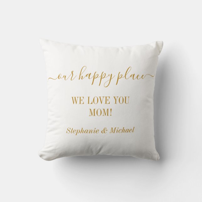 We love You Mom Mother's Day Gold Script Throw Pillow (Front)