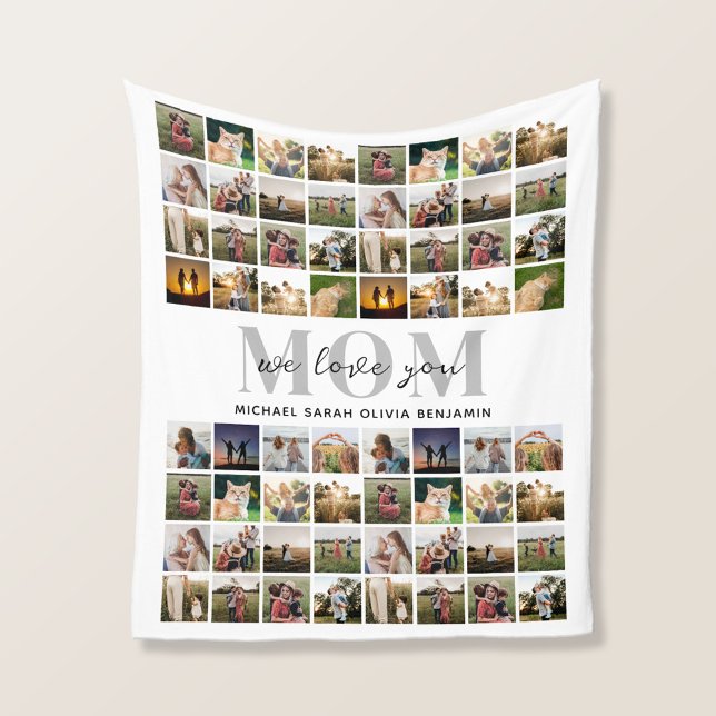 We Love You Mom Personalized 64 Photo Collage Fleece Blanket (Creator Uploaded)