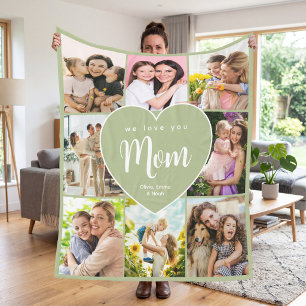 We Love You Mom Personalized 8 Photo Collage Fleece Blanket