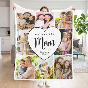 We Love You Mom Personalized 8 Photo Collage Fleece Blanket