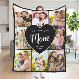 We Love You Mom Personalized 8 Photo Collage Fleece Blanket