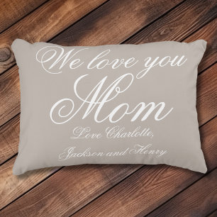 'We love you Mom' Personalized Grey and White Accent Pillow