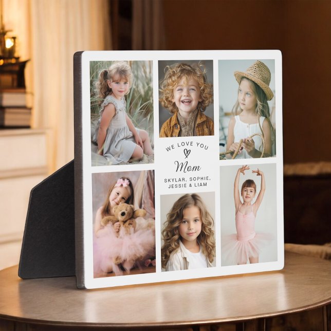 We Love You Mom Photo Collage Keepsake Plaque (Personalize with 6 favorite photos for a custom gift for Mom!)