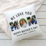 We Love You Mom Photo Letter Mothers Day Throw Pillow<br><div class="desc">A bold and modern We Love You Mom photo throw pillow featuring three family photos filling the letters of Mom in a striking cutout design on a white background. Happy Mother's Day and kids' names complete the look in clean black typography. The two-sided design features a coordinating look on the...</div>