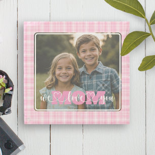 We Love You Mom Photo Pink Plaid Mother's Day Stone Coaster