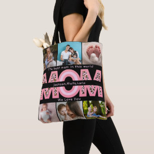 We Love You Mom Pink Minimalist 6 Photo collage Tote Bag