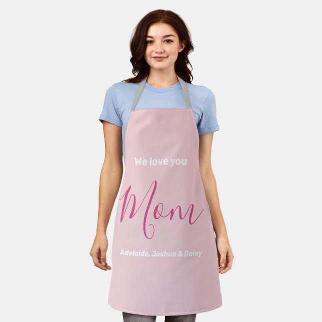 We Love You Mom Pink Minimalist  Apron (Worn)