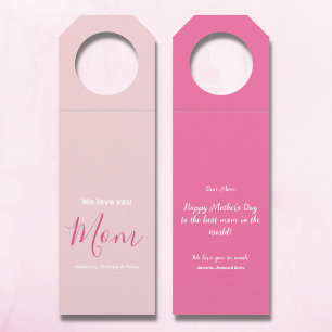 We Love You Mom Pink Minimalist Bottle Tag