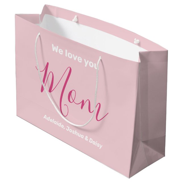 We Love You Mom Pink Minimalist  Large Gift Bag (Back Angled)