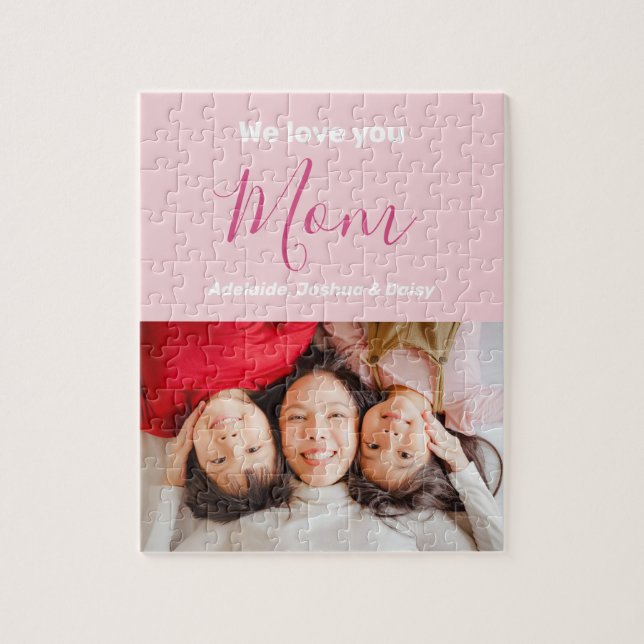 We Love You Mom Pink Minimalist Photo Jigsaw Puzzle (Vertical)