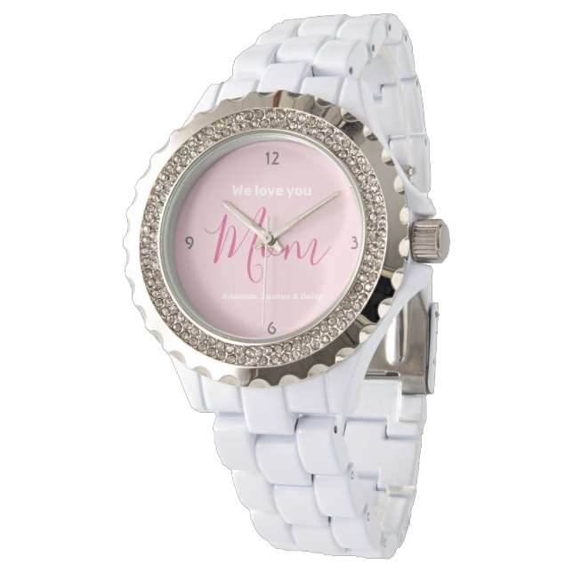 We Love You Mom Pink Minimalist  Watch (Angled)