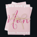 We Love You Mom Pink Minimalist Wrapping Paper Sheet<br><div class="desc">We Love You Mom Pink Minimalist Design. Sweet, feminine, simple, modern and elegant typography. Text is "We love you", "Mom", and "Your Names". All the text can easily be changed to your own lovely messages. Order these pretty wrapping paper sheets today to express your love and thanks to your wife,...</div>