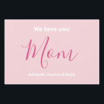 We Love You Mom Pink Minimalist  Wrapping Paper Sheet<br><div class="desc">We Love You Mom Pink Minimalist Design. Sweet, feminine, simple, modern and elegant typography. Text is "We love you", "Mom", and "Your Names". All the text can easily be changed to your own lovely messages. Order these pretty wrapping paper sheets today to express your love and thanks to your wife,...</div>