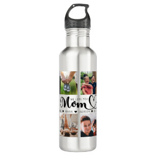 We Love You Mom Script Kids Names Photo Collage 710 Ml Water Bottle