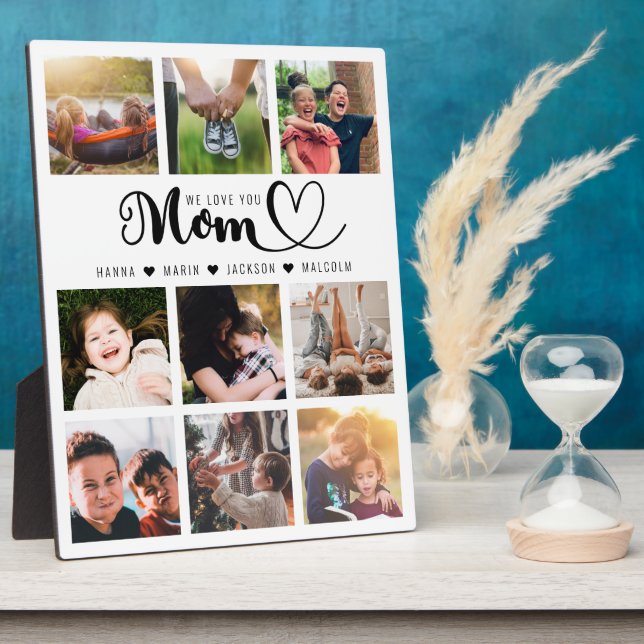 We Love You Mom Script Kids Names Photo Collage Plaque (Side)