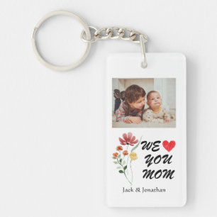 We Love You Mom Wildflower Heart Photo Keychain