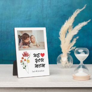 We Love You Mom Wildflower Heart Photo Plaque