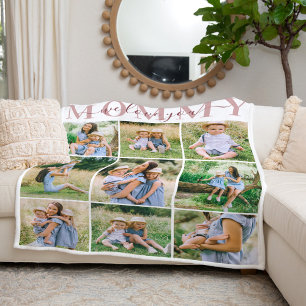 We Love You Mommy Dusty Rose Photo Collage Fleece Blanket