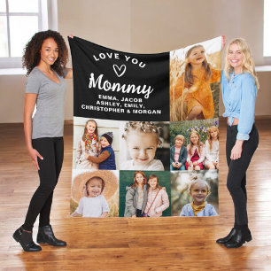 We Love You Mommy Family Modern Photo Collage Fleece Blanket