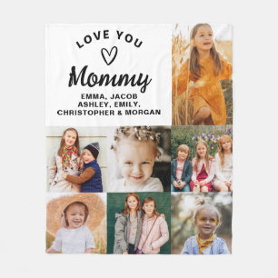 We Love You Mommy Family Modern Photo Collage Fleece Blanket