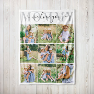 We Love You Mommy Grey Photo Collage Fleece Blanket