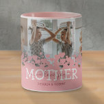 We Love You Mother 3 Photo Mug<br><div class="desc">Modern mug for mom featuring a photo collage of the children,  a cute pink heart design,  the saying "we love you mother",  and the kids names.</div>