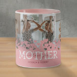 We Love You Mother 3 Photo Mug<br><div class="desc">Modern mug for mom featuring a photo collage of the children, a cute pink heart design, the saying "we love you mother", and the kids names.</div>