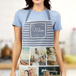 WE LOVE YOU MUM Family Photo Collage Script Modern Apron<br><div class="desc">Perfect gift for Mother's Day,  Birthday,  or the Holidays: A modern,  sweet apron customized with ten of your personal favourite photos as well as a message,  names for the best mum ever. This is the dusty blue and white striped version.</div>
