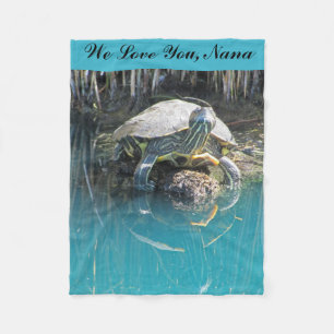 We Love You Nana Calm Turtle with Reflection Photo Fleece Blanket