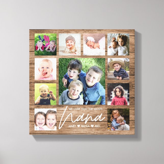 We Love You Nana Grandkids 11 Photo Collage Wood   Canvas Print (Front)