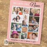 We Love You Nana Grandkids 13 Photo Collage Pink Fleece Blanket<br><div class="desc">Let your grandmother know how much she is loved with the We Love You Nana Grandkids 13 Photo Collage blanket. This beautiful keepsake allows you to create your own personalized blanket using a multi picture template to display 13 precious photos of your grandchildren. Give your grandma a gift that shows...</div>