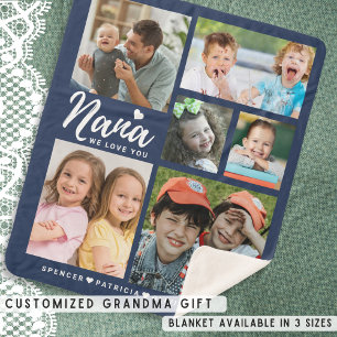 We Love You Nana Grandkids 6 Photo Collage Blue   Sherpa Blanket