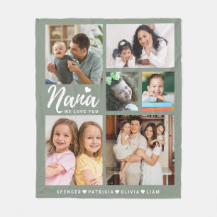 We Love You Nana Grandkids 6 Photo Collage Sage  Fleece Blanket