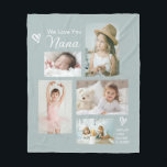 We Love You Nana Grandkids Photo Collage Keepsake Fleece Blanket<br><div class="desc">Simple and so sweet and thoughtful, this custom blanket says "We Love you Nana" in trendy modern typefaces along with the children's names. A stylishly arrange collage that includes 5 of your chosen photos makes a wonderful keepsake to treasure through the years. Handdrawn doodle hearts accent the design to add...</div>
