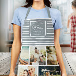 WE LOVE YOU NANA Photo Collage Dusty Grey Blue Apron<br><div class="desc">We love you Nana! Perfect gift for Mother's Day,  Birthday,  or the Holidays: A modern,  sweet apron customized with ten of your personal favourite photos as well as a message,  names for the best grandmother ever. This is the dusty grey blue and white striped version.</div>