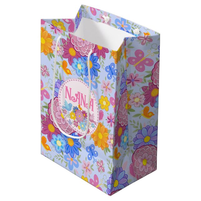We Love You Nana wildflowers BOHO Personalized  Medium Gift Bag (Front Angled)
