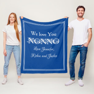 "We Love You NONNO" Personalized Blue And White Fleece Blanket
